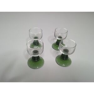 Vintage Schott Zweisel Green Beehive Shot 3" Glasses Set 4 Clear Stacked Cordial
